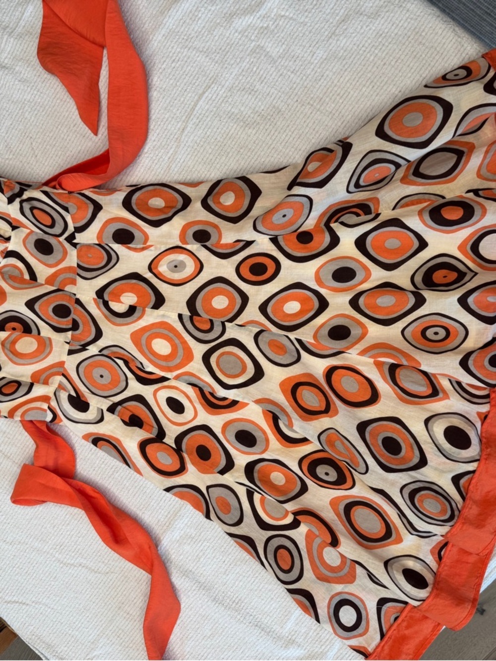 Vintage cotton and silk Retro Geo Print Orange sleeveless Dress - Picture 8 of 17